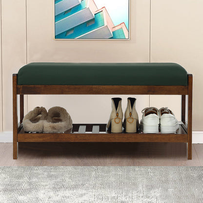 Contemporary Scandinavian Fabric Pine Rectangular Shoe Bench With 1 Shelf For Living Room