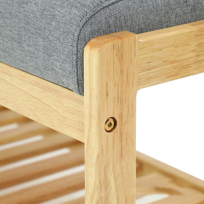 Contemporary Scandinavian Fabric Pine Rectangular Shoe Bench With 1 Shelf For Living Room