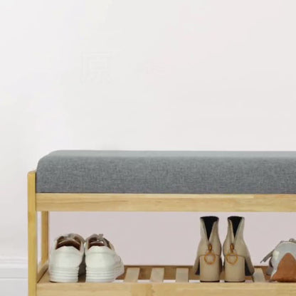 Contemporary Scandinavian Fabric Pine Rectangular Shoe Bench With 1 Shelf For Living Room