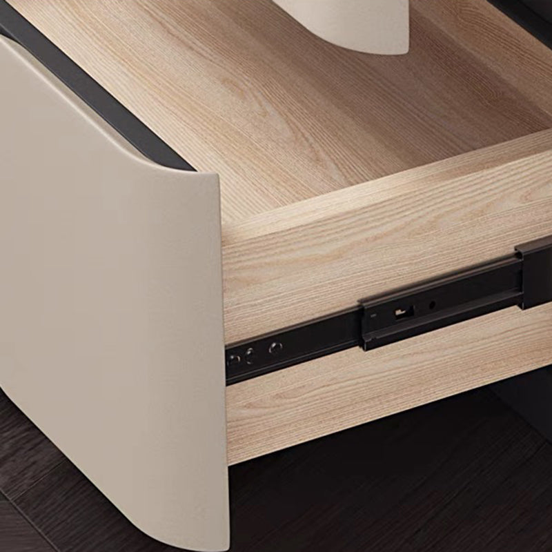 Modern Luxury Glass Engineered Wood Solid Wood Microfiber Leather Square Nightstand With 2 Drawers For Bedroom