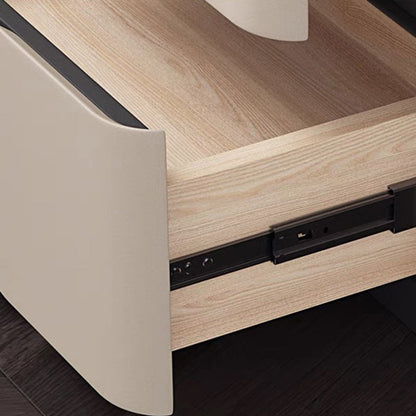Modern Luxury Glass Engineered Wood Solid Wood Microfiber Leather Square Nightstand With 2 Drawers For Bedroom