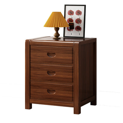 Traditional Chinese Solid Wood Square Nightstand 3-Drawer Bedside Table For Bedroom