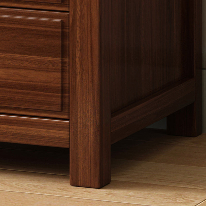 Traditional Chinese Solid Wood Square Nightstand 3-Drawer Bedside Table For Bedroom