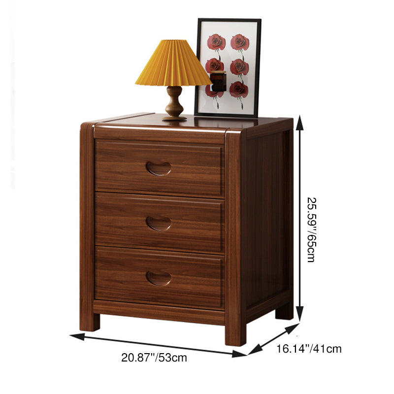 Traditional Chinese Solid Wood Square Nightstand 3-Drawer Bedside Table For Bedroom