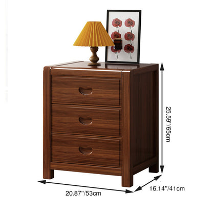 Traditional Chinese Solid Wood Square Nightstand 3-Drawer Bedside Table For Bedroom