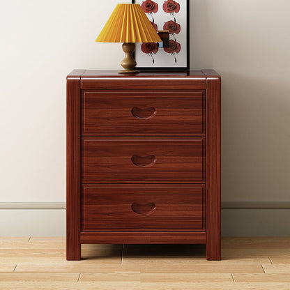 Traditional Chinese Solid Wood Square Nightstand 3-Drawer Bedside Table For Bedroom