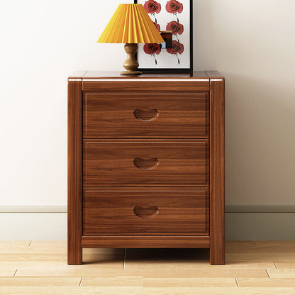 Traditional Chinese Solid Wood Square Nightstand 3-Drawer Bedside Table For Bedroom