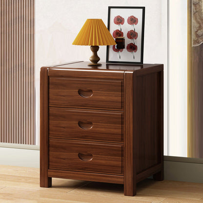 Traditional Chinese Solid Wood Square Nightstand 3-Drawer Bedside Table For Bedroom