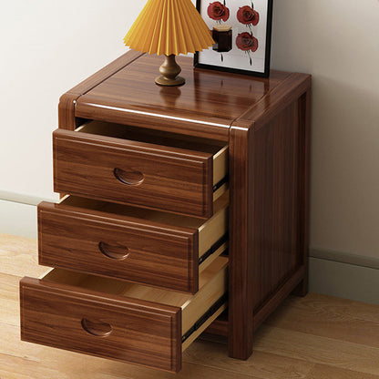 Traditional Chinese Solid Wood Square Nightstand 3-Drawer Bedside Table For Bedroom