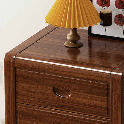 Traditional Chinese Solid Wood Square Nightstand 3-Drawer Bedside Table For Bedroom