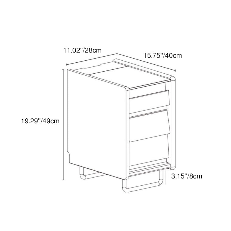 Traditional Vintage Tempered Glass Stainless Steel Pine Curved Rectangular Nightstand 3-Drawer For Bedroom