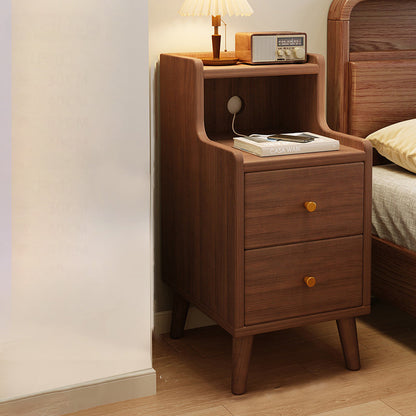 Traditional Chinese Medium Density Fiberboard Curved Rectangular Nightstand 2-Drawer For Bedroom