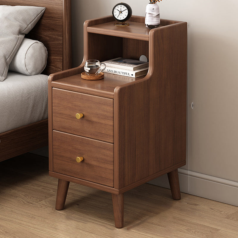 Traditional Chinese Medium Density Fiberboard Curved Rectangular Nightstand 2-Drawer For Bedroom