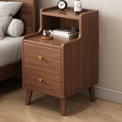 Traditional Chinese Medium Density Fiberboard Curved Rectangular Nightstand 2-Drawer For Bedroom