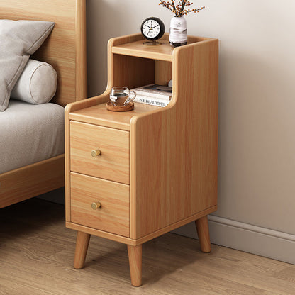 Traditional Chinese Medium Density Fiberboard Curved Rectangular Nightstand 2-Drawer For Bedroom