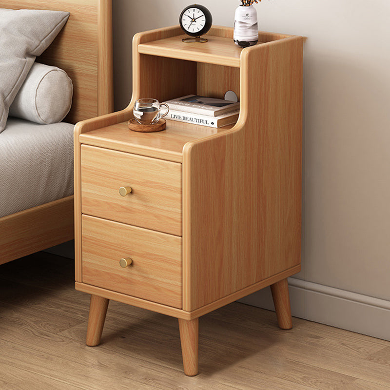 Traditional Chinese Medium Density Fiberboard Curved Rectangular Nightstand 2-Drawer For Bedroom