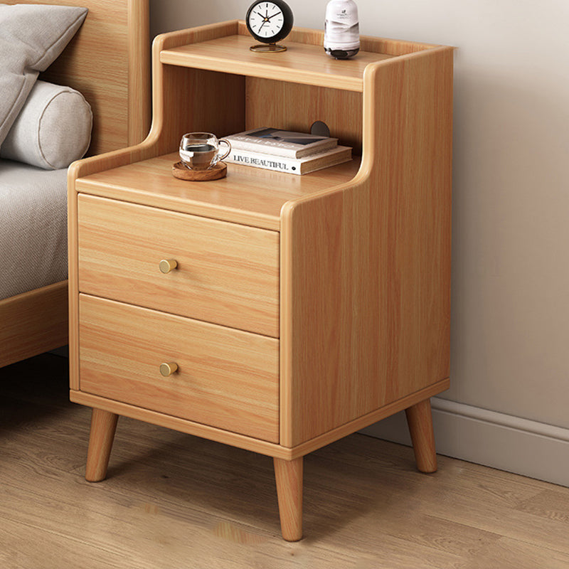 Traditional Chinese Medium Density Fiberboard Curved Rectangular Nightstand 2-Drawer For Bedroom