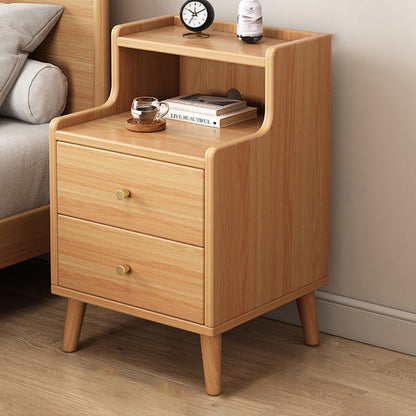 Traditional Chinese Medium Density Fiberboard Curved Rectangular Nightstand 2-Drawer For Bedroom