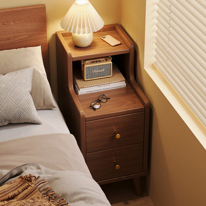 Traditional Chinese Medium Density Fiberboard Curved Rectangular Nightstand 2-Drawer For Bedroom