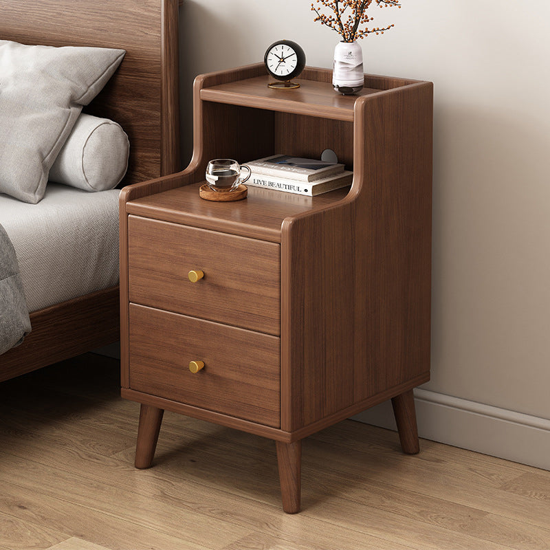Traditional Chinese Medium Density Fiberboard Curved Rectangular Nightstand 2-Drawer For Bedroom