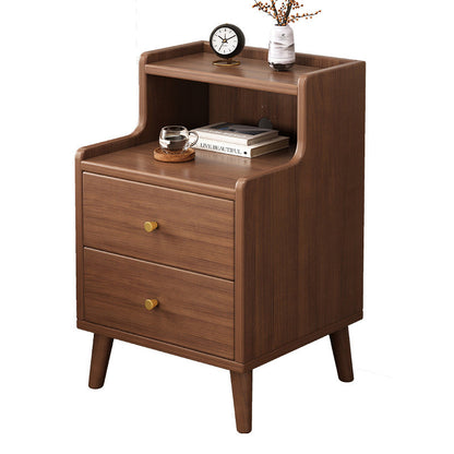 Traditional Chinese Medium Density Fiberboard Curved Rectangular Nightstand 2-Drawer For Bedroom