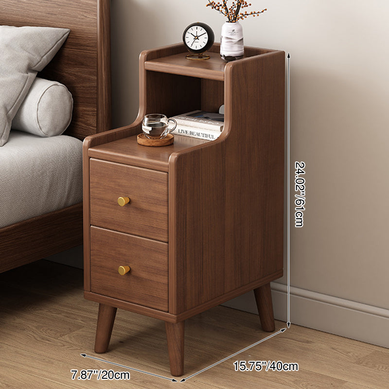 Traditional Chinese Medium Density Fiberboard Curved Rectangular Nightstand 2-Drawer For Bedroom