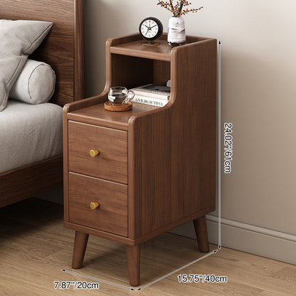 Traditional Chinese Medium Density Fiberboard Curved Rectangular Nightstand 2-Drawer For Bedroom