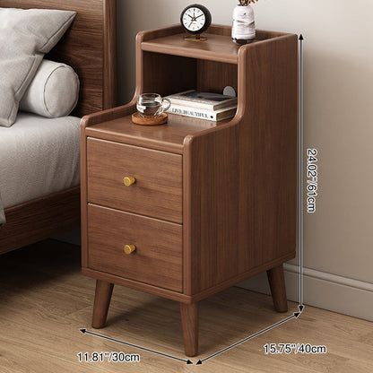 Traditional Chinese Medium Density Fiberboard Curved Rectangular Nightstand 2-Drawer For Bedroom