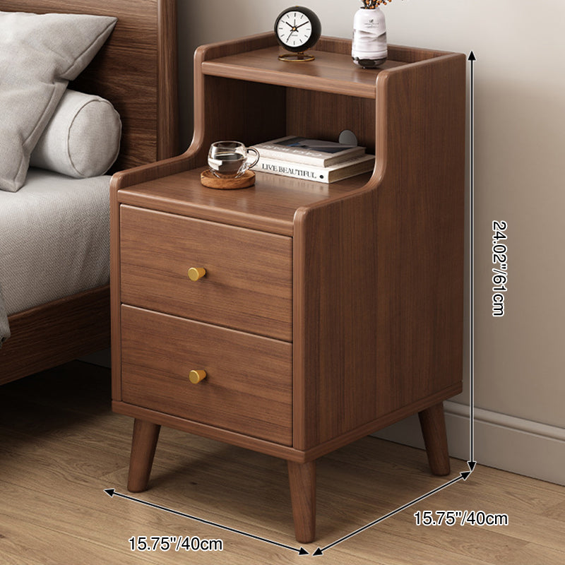 Traditional Chinese Medium Density Fiberboard Curved Rectangular Nightstand 2-Drawer For Bedroom