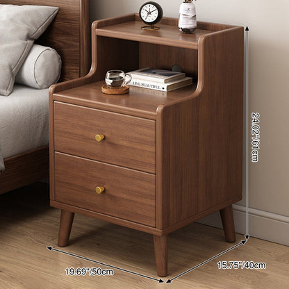 Traditional Chinese Medium Density Fiberboard Curved Rectangular Nightstand 2-Drawer For Bedroom
