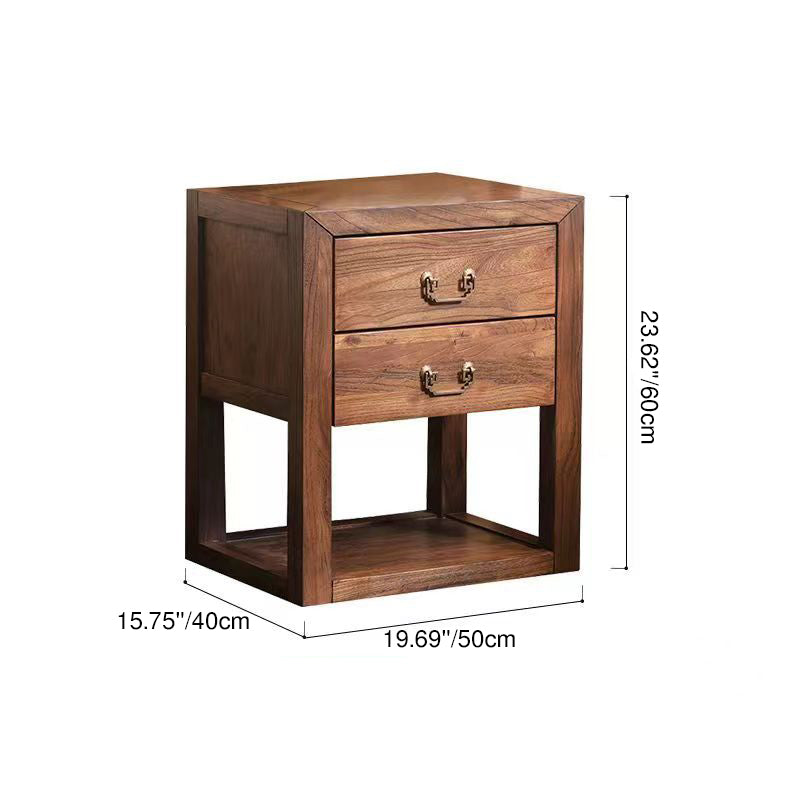 Traditional Vintage Solid Hardwood Natural Grain Rectangular Nightstand 2-Drawer For Bedroom