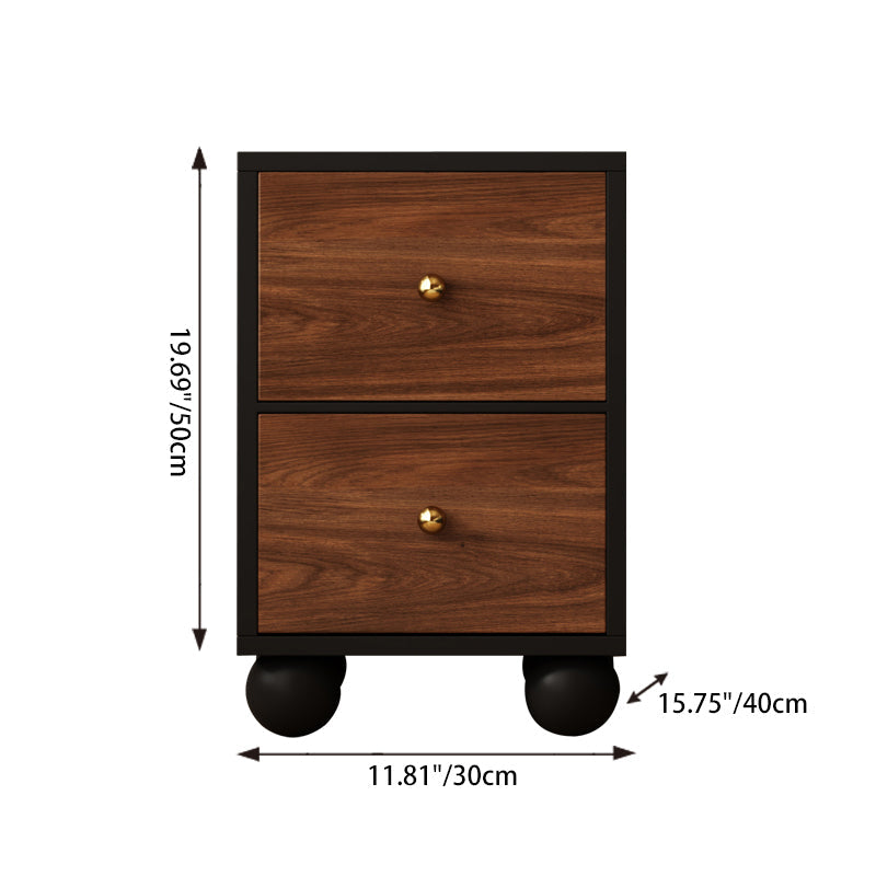 Traditional Chinese Solid Wood Ecological Board Rectangular Ball-Detail Nightstand 2-Drawer For Bedroom