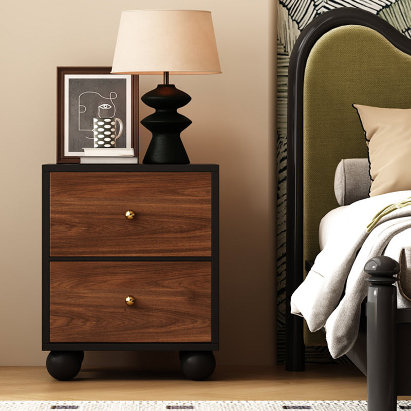 Traditional Chinese Solid Wood Ecological Board Rectangular Ball-Detail Nightstand 2-Drawer For Bedroom