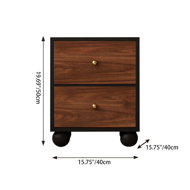 Traditional Chinese Solid Wood Ecological Board Rectangular Ball-Detail Nightstand 2-Drawer For Bedroom