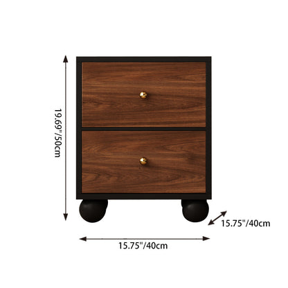 Traditional Chinese Solid Wood Ecological Board Rectangular Ball-Detail Nightstand 2-Drawer For Bedroom
