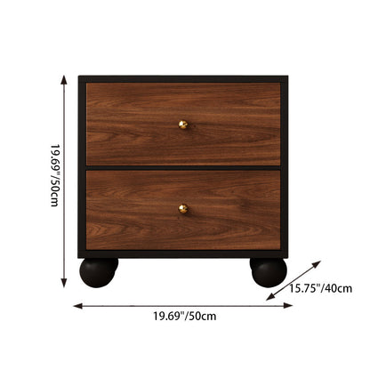 Traditional Chinese Solid Wood Ecological Board Rectangular Ball-Detail Nightstand 2-Drawer For Bedroom
