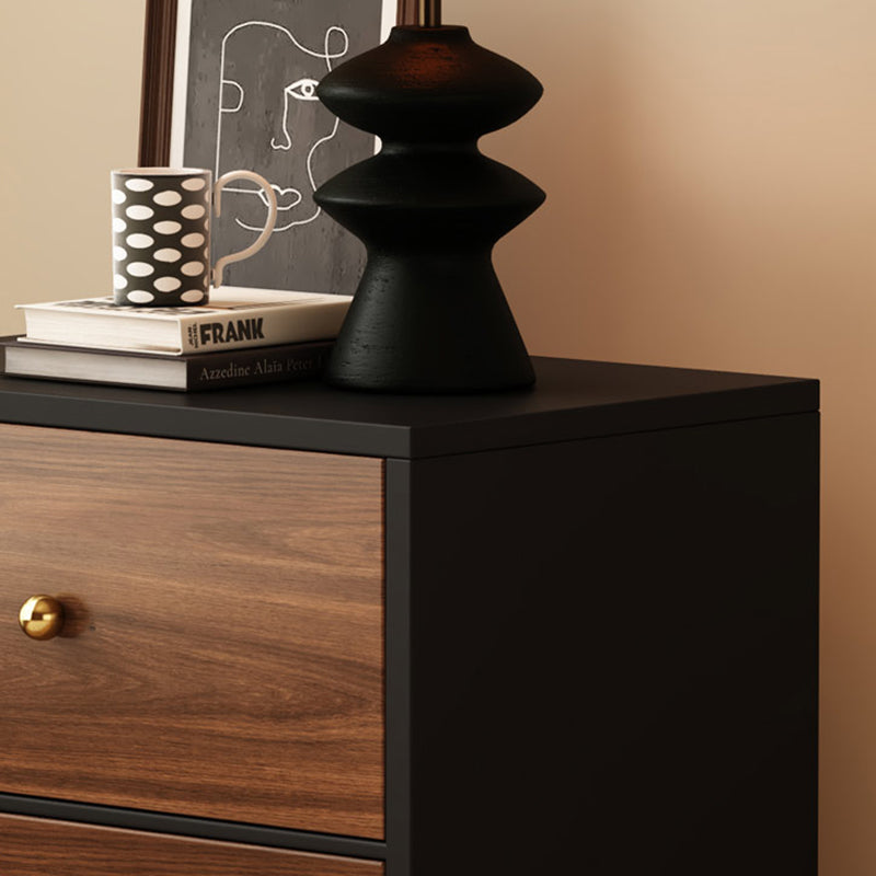 Traditional Chinese Solid Wood Ecological Board Rectangular Ball-Detail Nightstand 2-Drawer For Bedroom