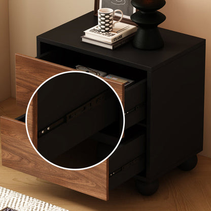 Traditional Chinese Solid Wood Ecological Board Rectangular Ball-Detail Nightstand 2-Drawer For Bedroom