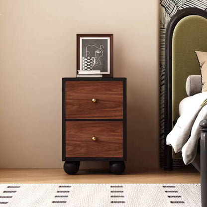 Traditional Chinese Solid Wood Ecological Board Rectangular Ball-Detail Nightstand 2-Drawer For Bedroom