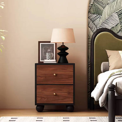 Traditional Chinese Solid Wood Ecological Board Rectangular Ball-Detail Nightstand 2-Drawer For Bedroom