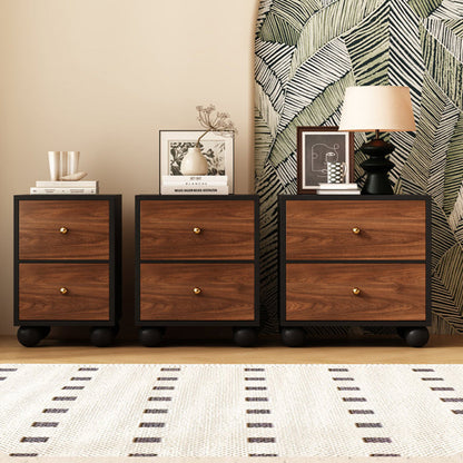 Traditional Chinese Solid Wood Ecological Board Rectangular Ball-Detail Nightstand 2-Drawer For Bedroom