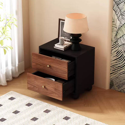 Traditional Chinese Solid Wood Ecological Board Rectangular Ball-Detail Nightstand 2-Drawer For Bedroom