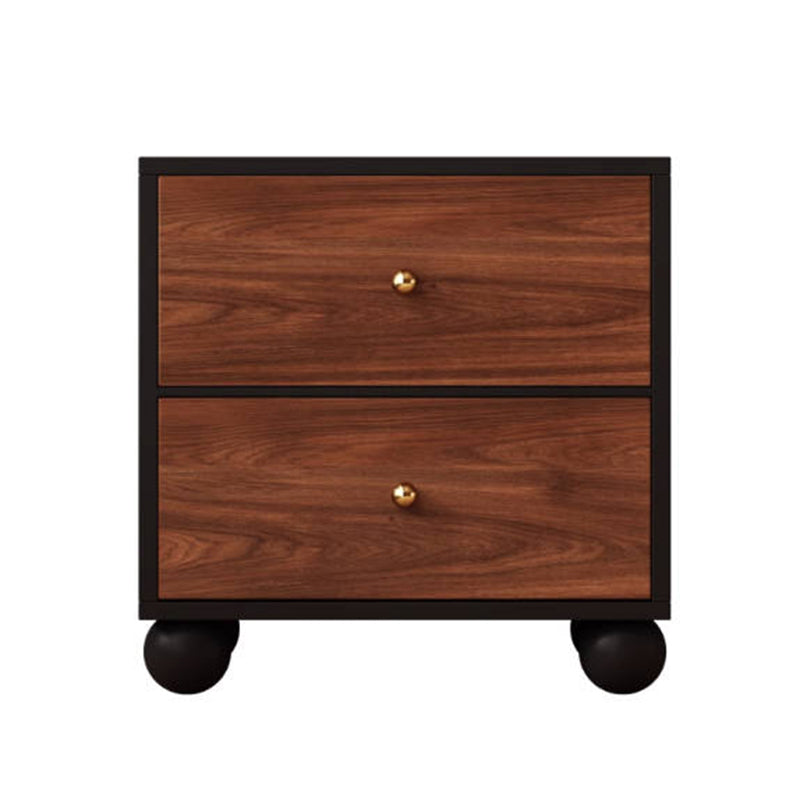 Traditional Chinese Solid Wood Ecological Board Rectangular Ball-Detail Nightstand 2-Drawer For Bedroom