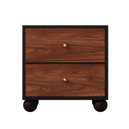 Traditional Chinese Solid Wood Ecological Board Rectangular Ball-Detail Nightstand 2-Drawer For Bedroom