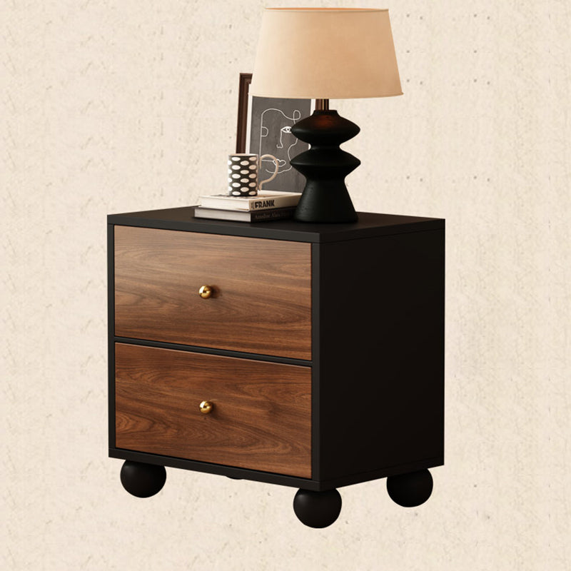 Traditional Chinese Solid Wood Ecological Board Rectangular Ball-Detail Nightstand 2-Drawer For Bedroom