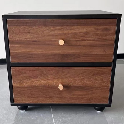 Traditional Chinese Solid Wood Ecological Board Rectangular Ball-Detail Nightstand 2-Drawer For Bedroom