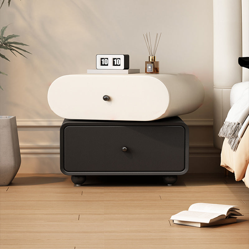 Contemporary Scandinavian Pine Cat-Scratch-Resistant Leather Oval Square Ball Nightstand 2-Drawer For Bedroom