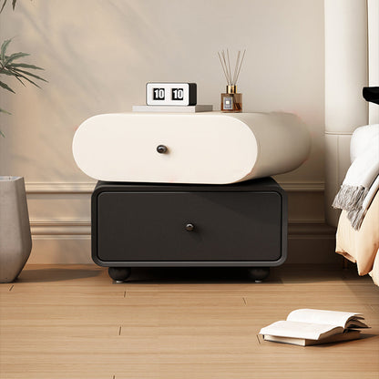 Contemporary Scandinavian Pine Cat-Scratch-Resistant Leather Oval Square Ball Nightstand 2-Drawer For Bedroom