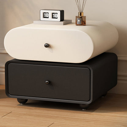 Contemporary Scandinavian Pine Cat-Scratch-Resistant Leather Oval Square Ball Nightstand 2-Drawer For Bedroom