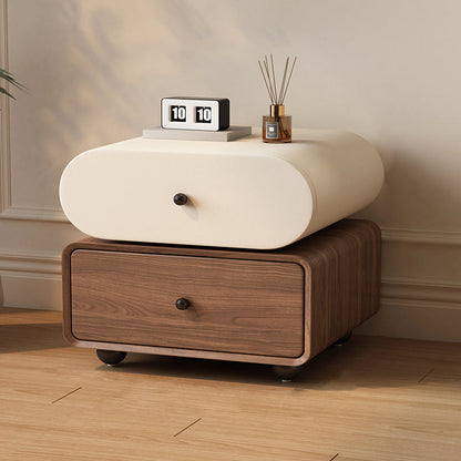 Contemporary Scandinavian Pine Cat-Scratch-Resistant Leather Oval Square Ball Nightstand 2-Drawer For Bedroom